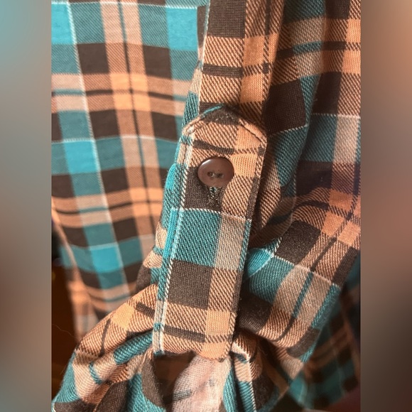 Always Indigo L.A. NWT women’s top blouse Size M Orange and turquoise checkered - Picture 5 of 12